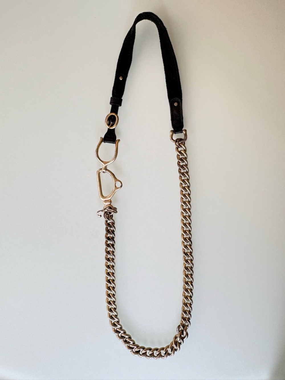Vintage Industrial Chain Necklace with Leather Detail